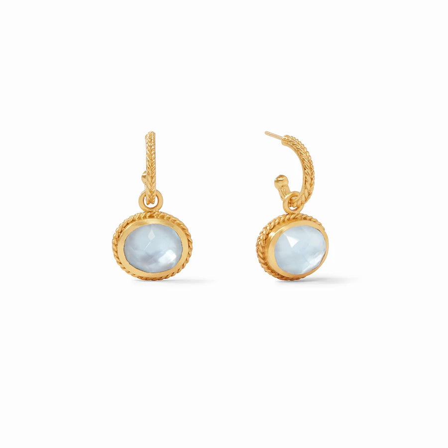 Calypso Hoop & Charm Earrings Gold Iridescent Chalcedony Blue by Julie Vos
