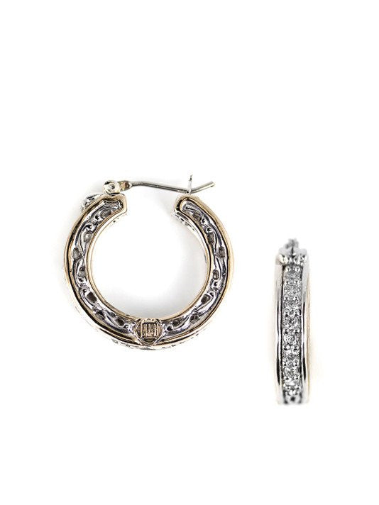 Lattice Collection, Palermo Edition, Two Tone Pave CZ Small Hoop Earrings by John Medeiros