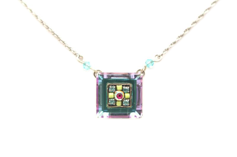 Soft La Dolce Vita Mosaic Square Pendant Necklace by Firefly Jewelry