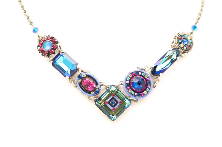 Bermuda Blue La Dolce Vita Crystal V Necklace by Firefly Jewelry