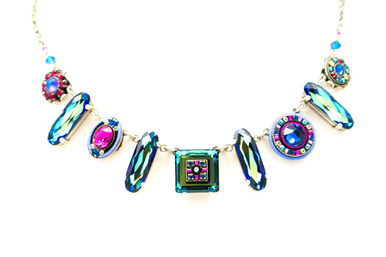 Bermuda Blue La Dolce Vita Oblong Crystal Necklace by Firefly Jewelry