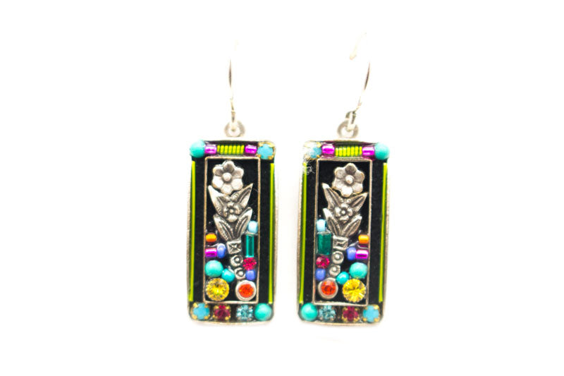 Multi Color Botanical Rectangle Earrings by Firefly Jewelry