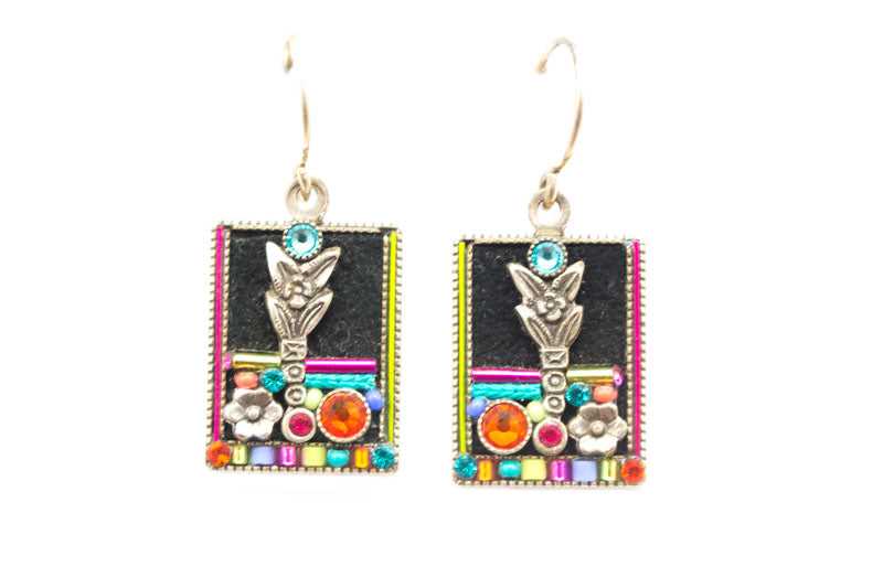 Multi Color Botanical Square Earrings by Firefly Jewelry