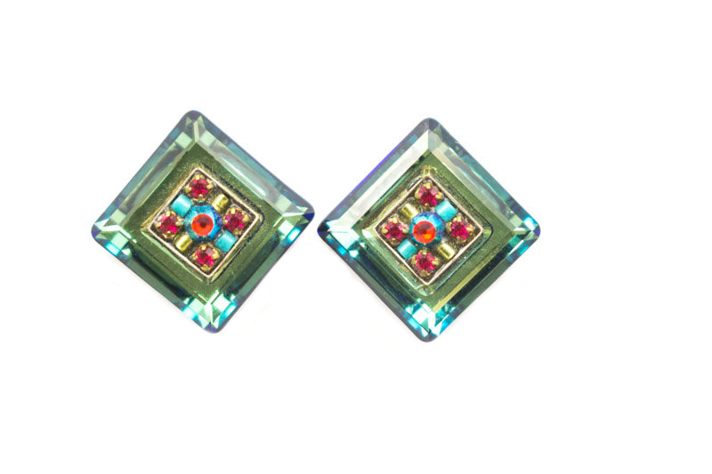 Multi Color La Dolce Vita Crystal Square Post Earrings by Firefly Jewelry