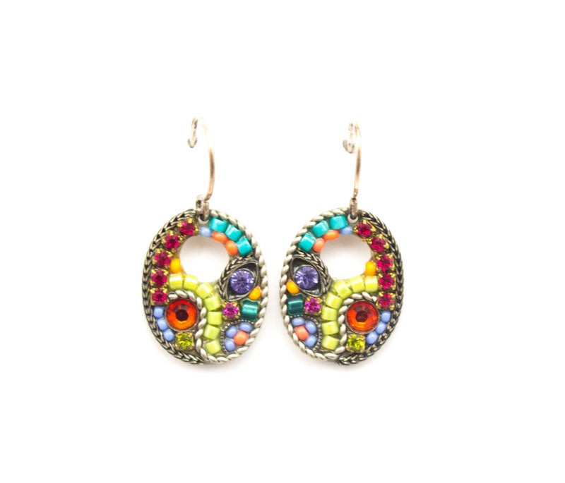 Multi Color Mosaic Round Earrings by Firefly Jewelry