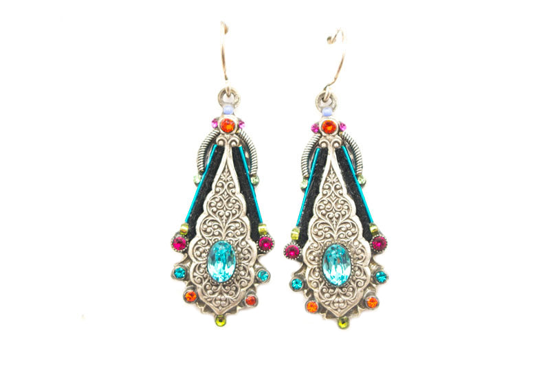 Multi Color Arabesque Embellished Large Earrings by Firefly Jewelry