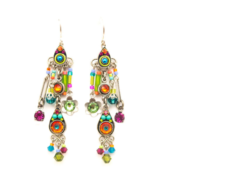 Multi Color Long Chandelier Earrings by Firefly Jewelry