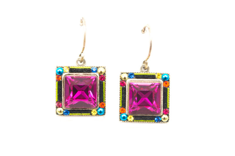 Multi Color Geometric Square Earrings by Firefly Jewelry