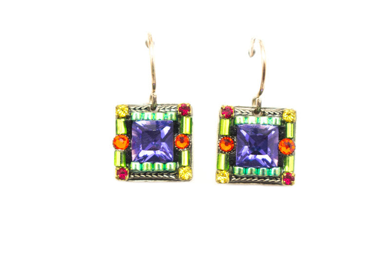 Multi Color Mosaic Square Earrings by Firefly Jewelry