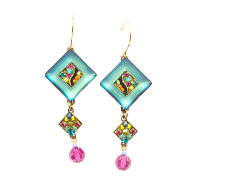 Multi Color Gold La Dolce Vita Crystal Diagonal Earrings with Dangle by Firefly Jewelry