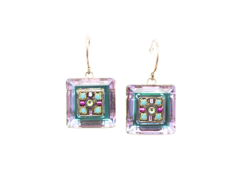 Amethyst La Dolce Vita Crystal Square Earrings by Firefly Jewelry