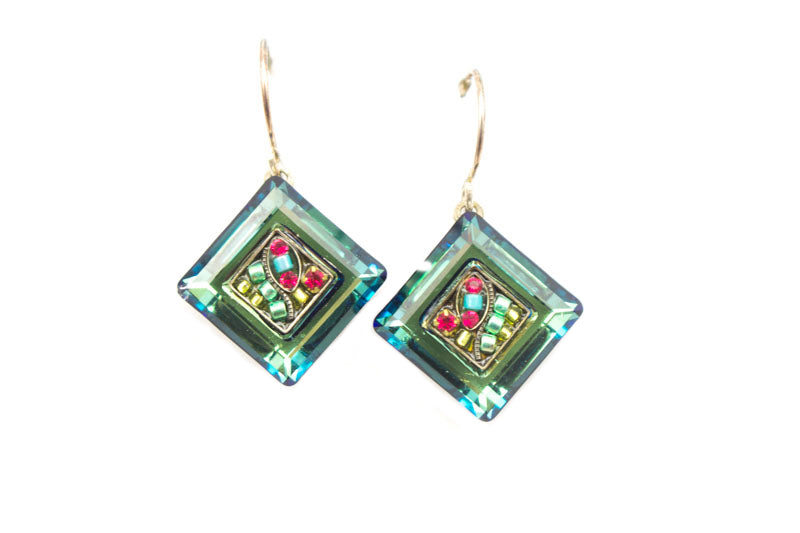 Indicolite La Dolce Vita Crystal Diagonal Earrings with Dangle by Firefly Jewelry