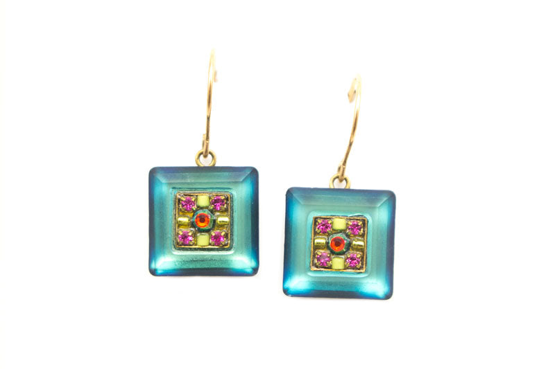 Multi Color Gold La Dolce Vita Crystal Square Earrings by Firefly Jewelry