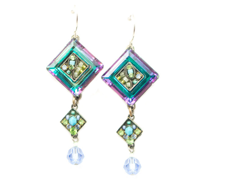 Light Blue La Dolce Vita Crystal Diagonal Earrings with Dangle by Firefly Jewelry