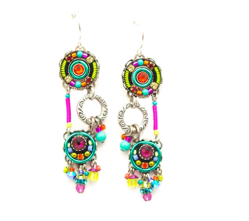 Multi Color Round and Hoop Chandelier Earrings by Firefly Jewelry