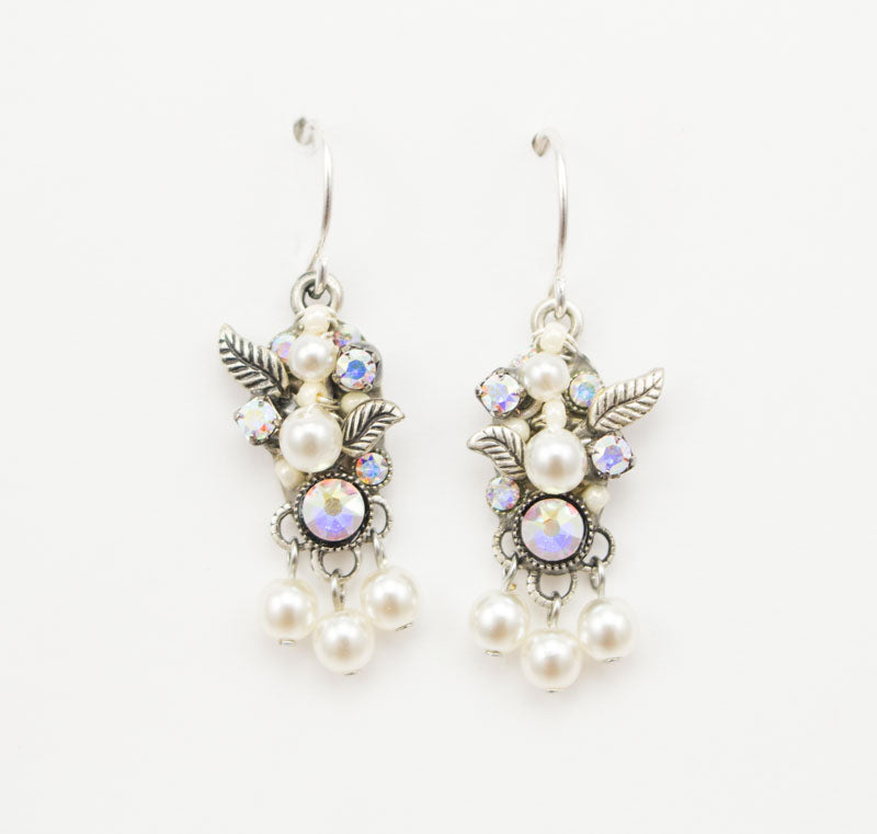 White Pearl Flora with Dangle Earrings by Firefly Jewelry