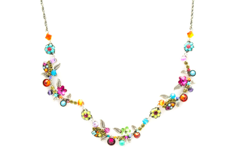 Multi Color Petite Scalloped (3) Flower Necklace by Firefly Jewelry