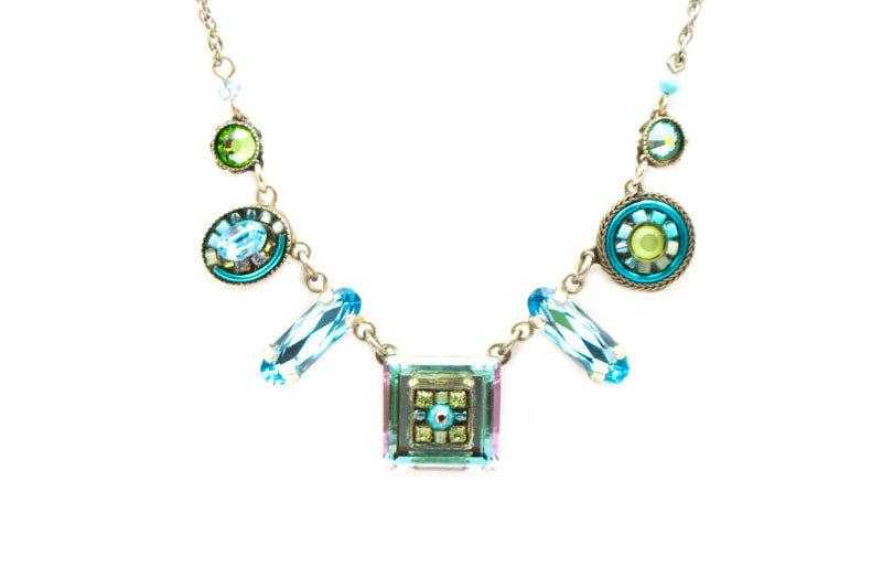Light Blue La Dolce Vita Mosaic Crystal Necklace by Firefly Jewelry
