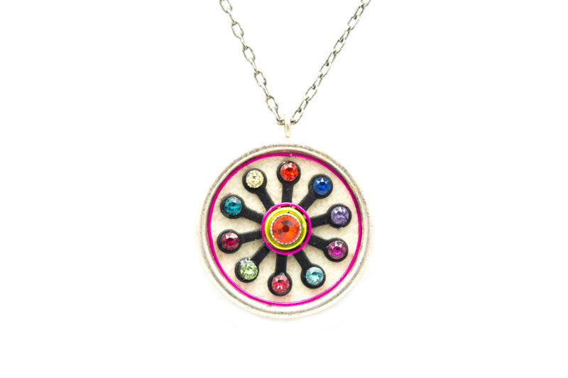 Multi Color Black/White Large Round Pendant Necklace by Firefly Jewelry