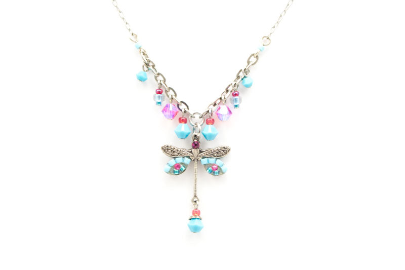 Turquoise Dragonfly Simple Small Necklace with Dangles by Firefly Jewelry