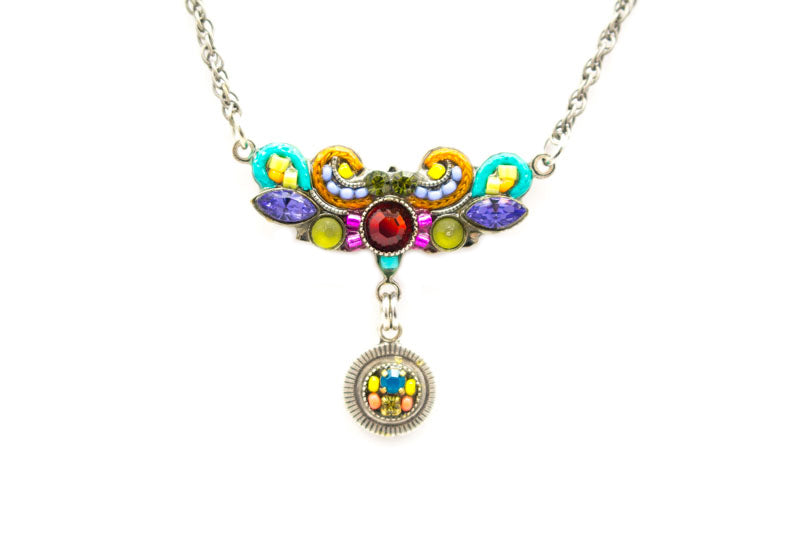 Multi Color Petite Fleur Mosaic Necklace with Drop by Firefly Jewelry