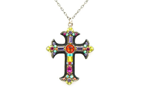 Multi Color Large Mosaic Cross Necklace by Firefly Jewelry