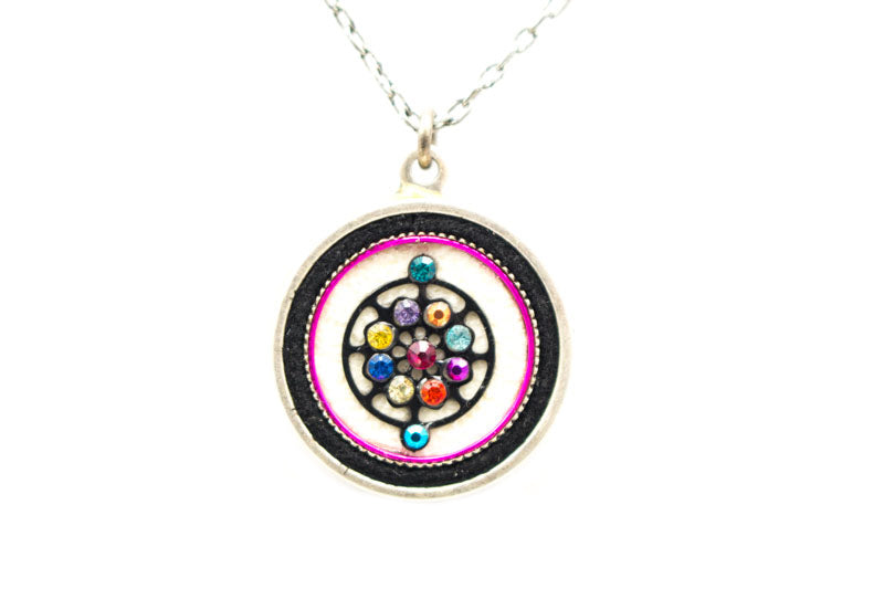 Multi Color Black/White Round Pendant Necklace by Firefly Jewelry