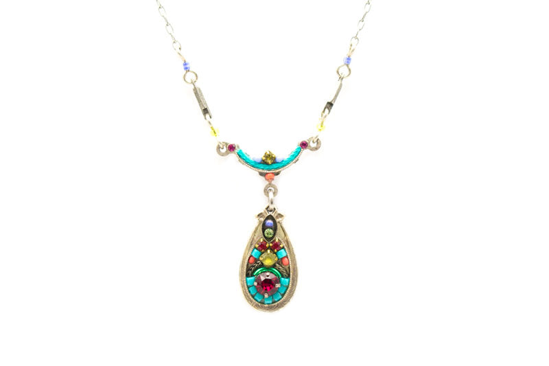 Multi Color Delicate Victorian Mosaic Necklace with Drop by Firefly Jewelry