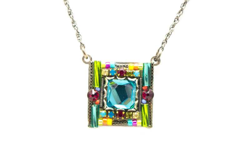 Multi Color Complex Square Pendant by Firefly Jewelry