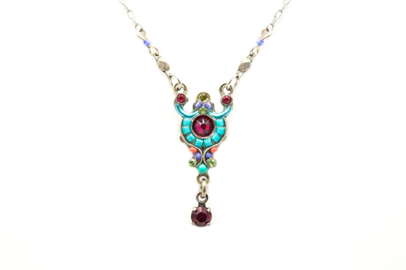 Multi Color Delicate Victorian Mosaic Necklace with Drop and Arc by Firefly Jewelry