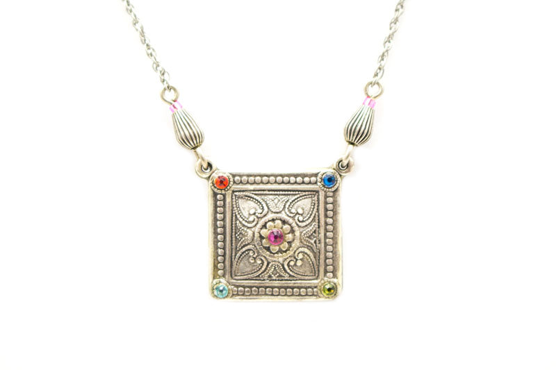 Multi Color Simple Square Pendant Necklace by Firefly Jewelry