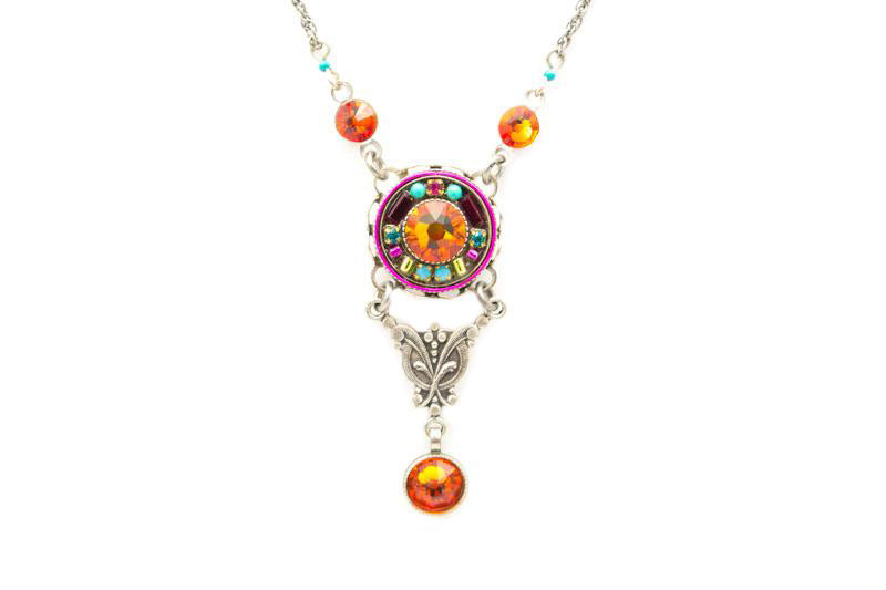 Tangerine Vintage Round Pendant w/ Drop by Firefly Jewelry