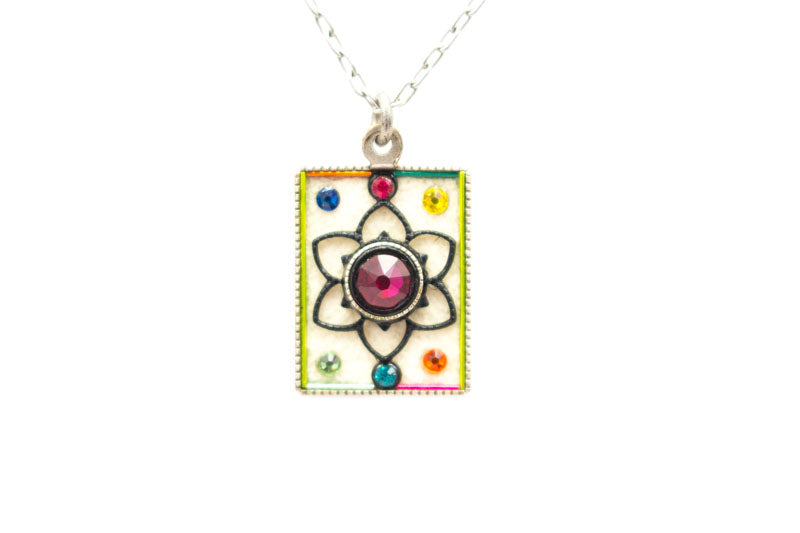 Multi Color Black/White Rectangle Pendant Necklace by Firefly Jewelry