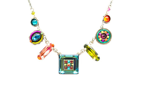 Multi Color La Dolce Vita Mosaic Crystal Necklace by Firefly Jewelry