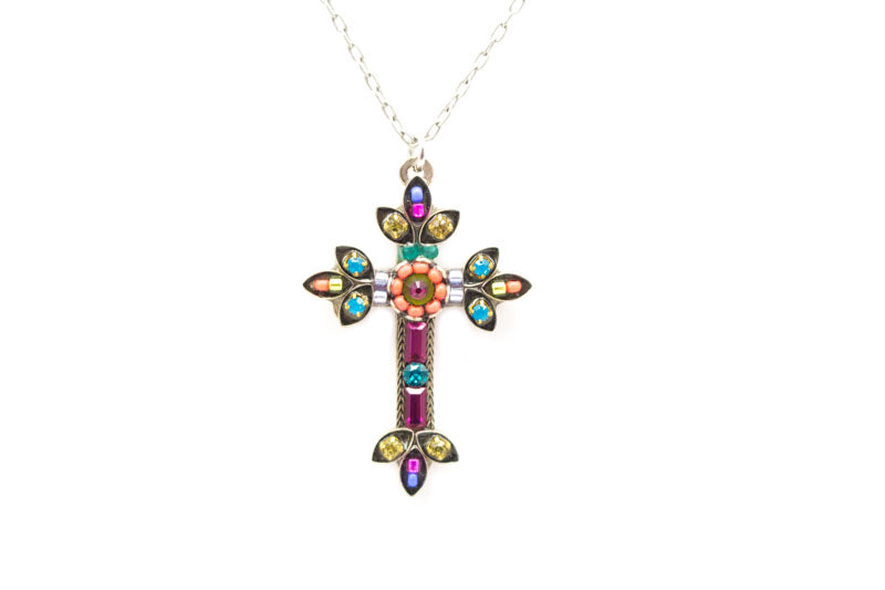 Multi Color Mosaic Inlay Cross Necklace by Firefly Jewelry