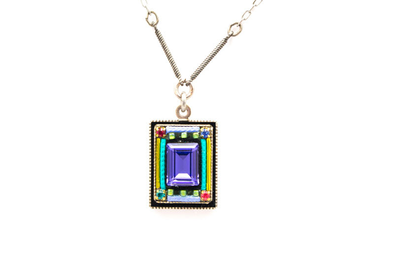 Multi Color Rectangular Pendant Necklace by Firefly Jewelry