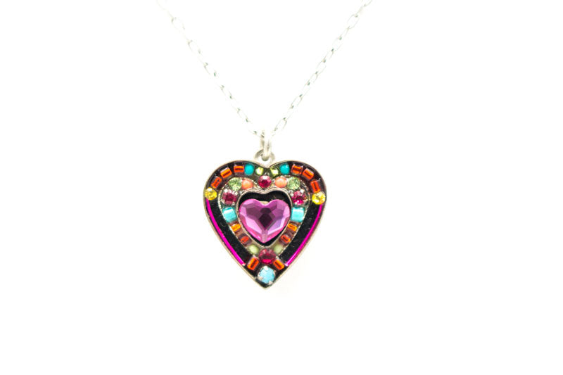 Multi Color Rose Heart Pendant Necklace by Firefly Jewelry