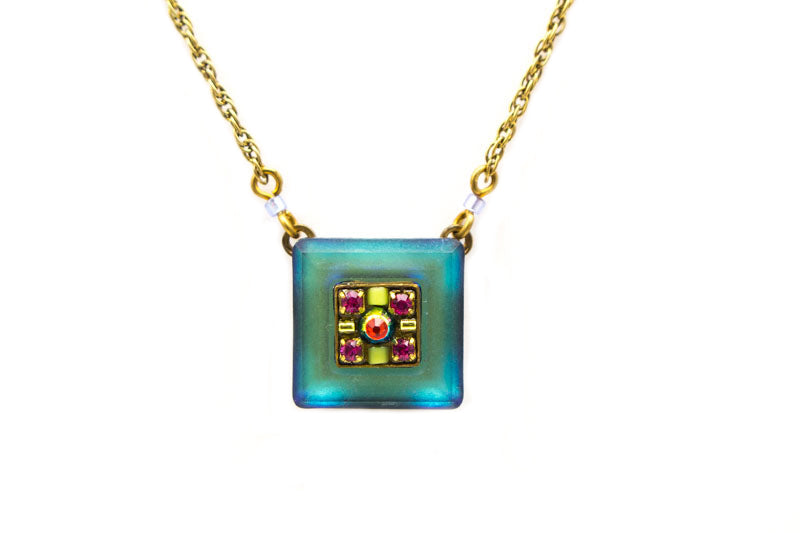 Multi Color in Gold La Dolce Vita Mosaic Square Pendant by Firefly Jewelry