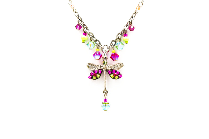 Hot Pink Dragonfly Simple Small Necklace with Dangles by Firefly Jewelry