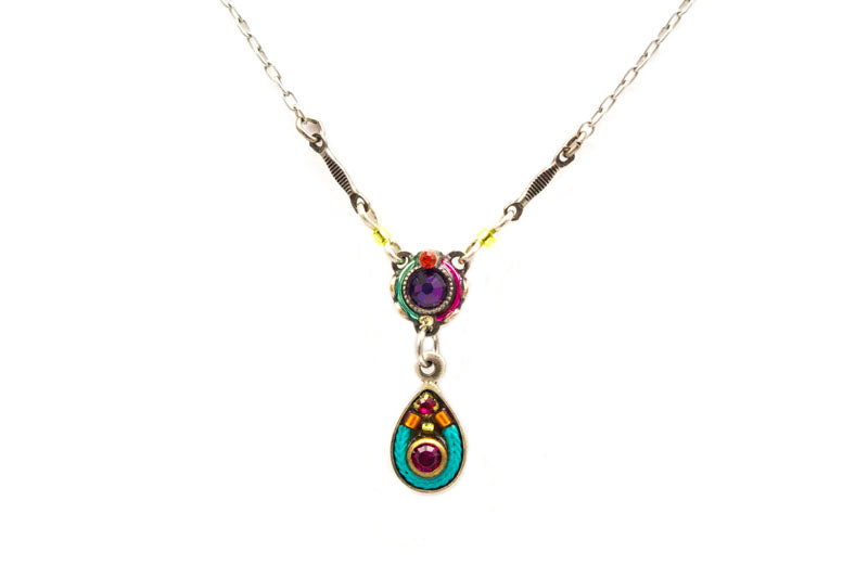 Multi Color Mini Mosaic Teardrop Necklace by Firefly Jewelry