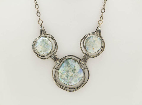 Three Ringed Rounds Patina Roman Glass Necklace