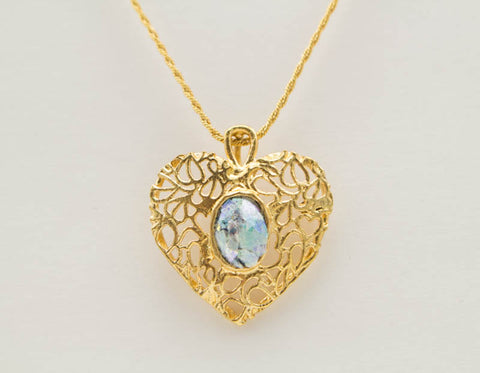 Heart of Gold Patina Roman Glass Necklace