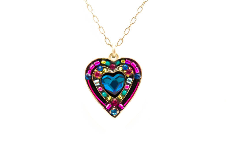 Bermuda Blue Rose Heart Pendant Necklace by Firefly Jewelry