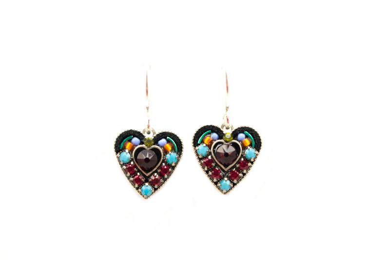 Multi Color Small Red Crystal Heart Earrings by Firefly Jewelry