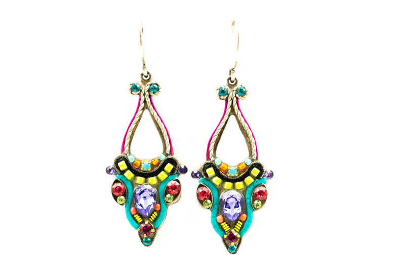 Multi Color Mosaic Chandelier Earrings by Firefly Jewelry