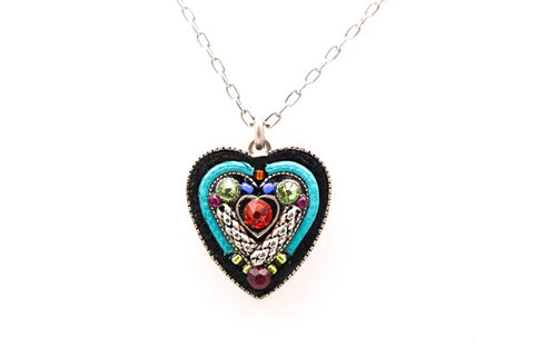 Multicolor Heart within a Heart Pendant Necklace by Firefly Jewelry