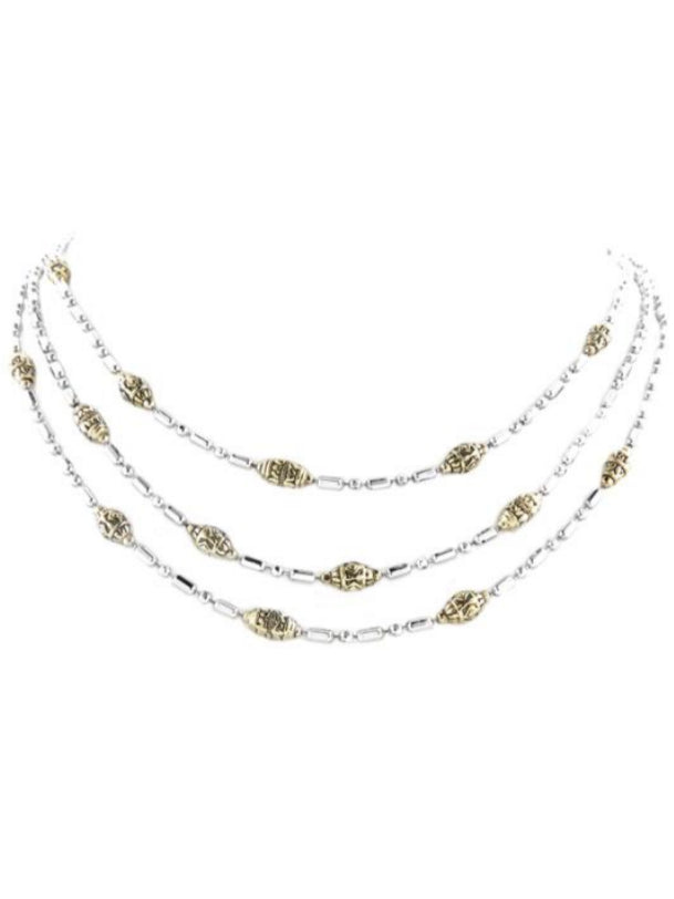 Beaded Two Tone Triple Strand Necklace by John Medeiros