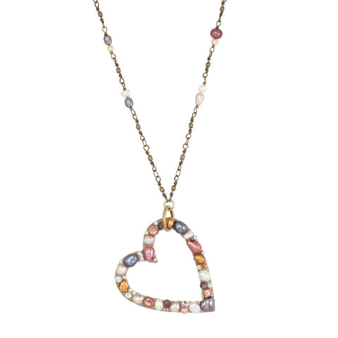 Constellation Open Heart Pearl & Crystal Bead Necklace by Michal Golan