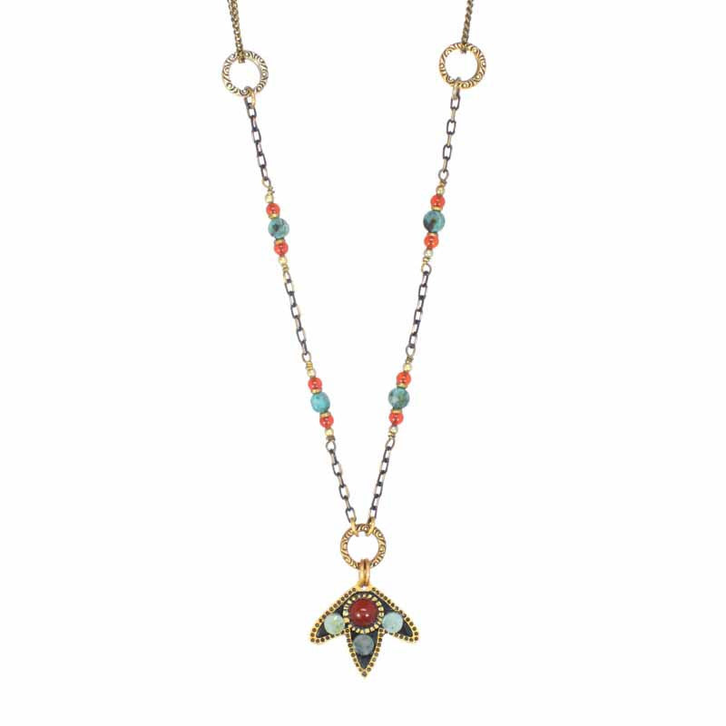 Earth Small Leaves Bead Double Chain Necklace by Michal Golan