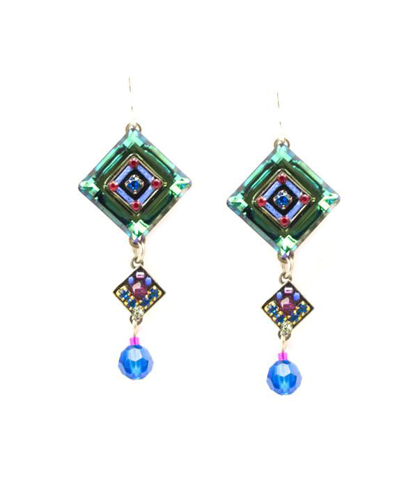 Bermuda Blue La Dolce Vita Crystal Diagonal with Dangle Earrings by Firefly Jewelry